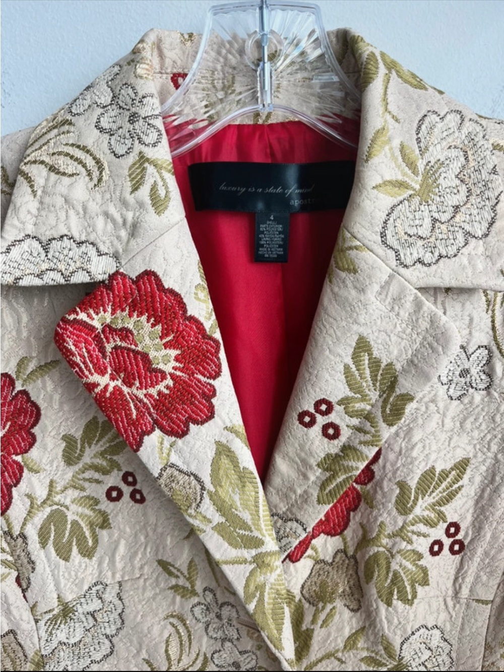 Apostrophe Quilted Floral Blazer in Cream with Red & Olive Accents
